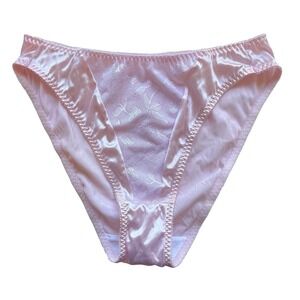 VTG Sissy Pink High Cut SATIN Silky STRETCH‎ PANTIES HI CUT small Lace Floral